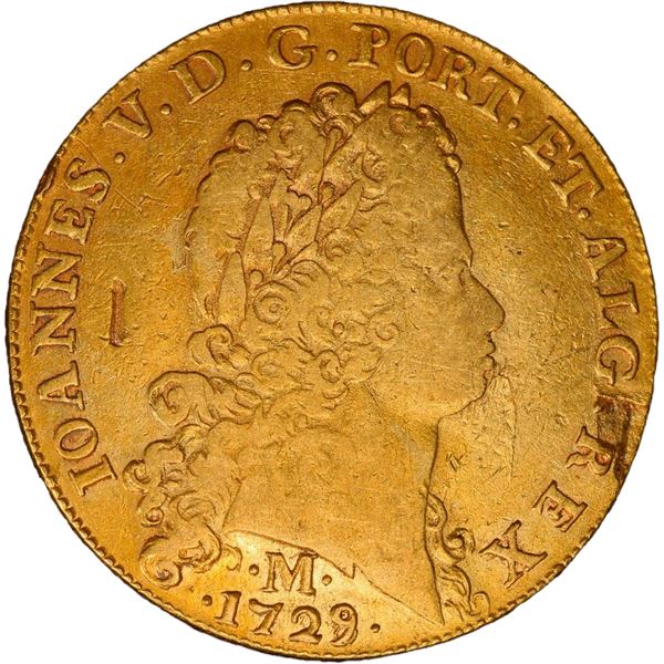 BRAZIL, Minas, gold dobra (12800 reis), João V, 1729/8-M, rare, PCGS VF details / clipped and re-edg