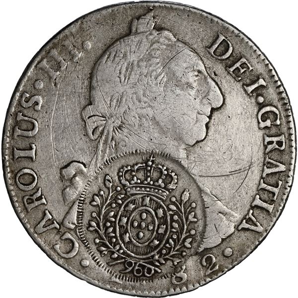 BRAZIL, Minas, 960 reis, João, Prince Regent, arms double countermark (1808-10) on a Potosí, Bolivia
