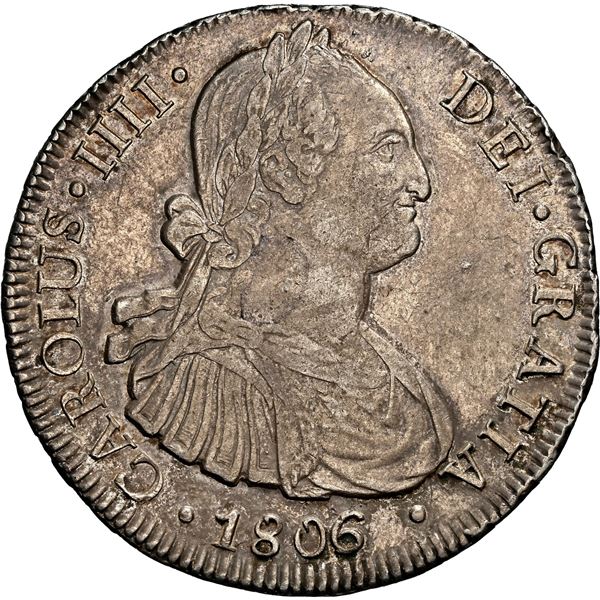 CHILE, Santiago, bust 8 reales, Charles IV, 1806/5 FJ, rare, NGC AU 53, finest and only example in N