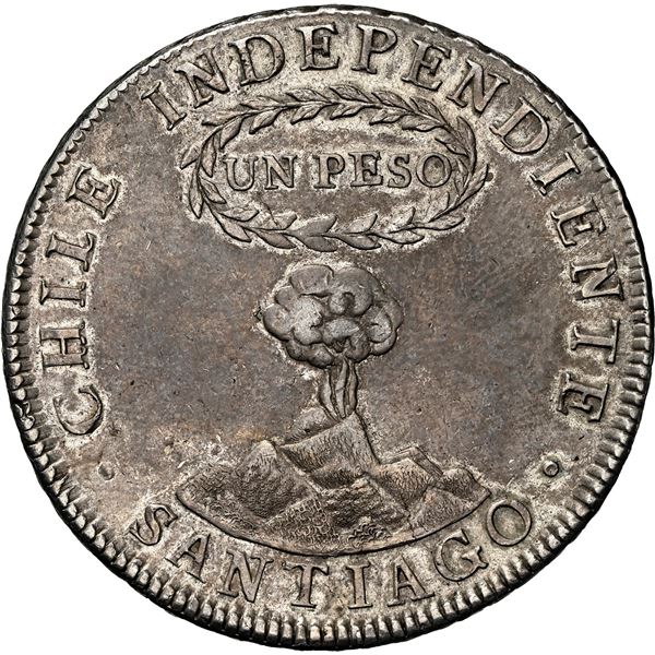 CHILE, Santiago, "volcano" peso, 1822 FI, NGC AU 53.