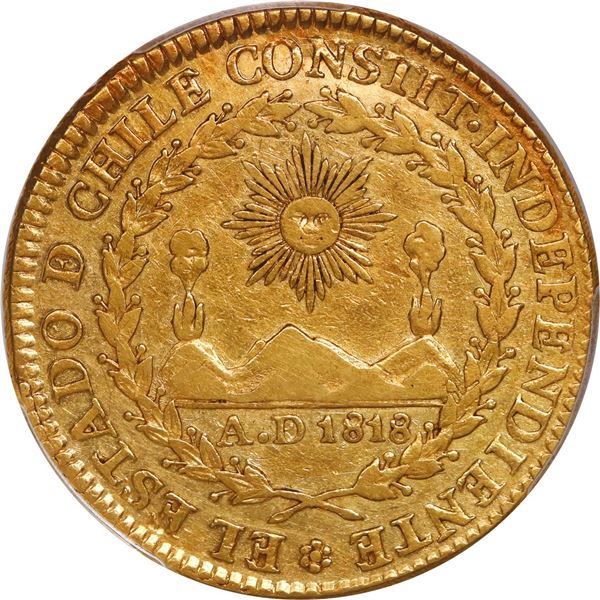CHILE, Santiago, gold 4 escudos, 1833 I, rare, PCGS XF40, finest known in PCGS census.