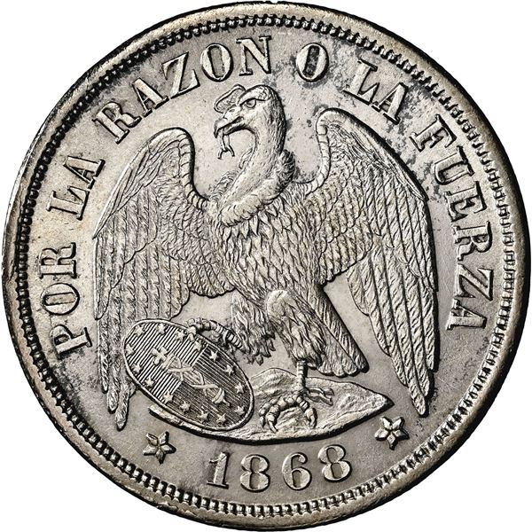 CHILE, Santiago, "condor" peso, 1868, NGC MS 62 (Colección Val y Mexía Label).