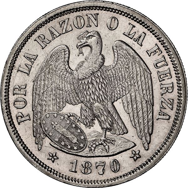 CHILE, Santiago, "condor" peso, 1870/69, NGC MS 62 (Colección Val y Mexía Label).