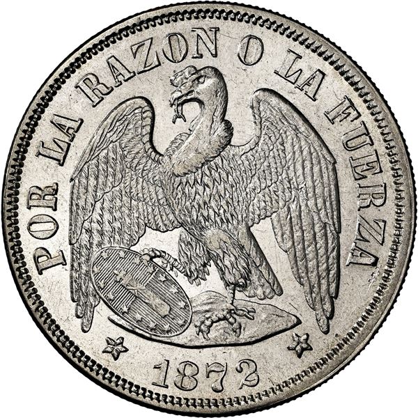 CHILE, Santiago, "condor" peso, 1872, NGC MS 62 (Colección Val y Mexía Label).