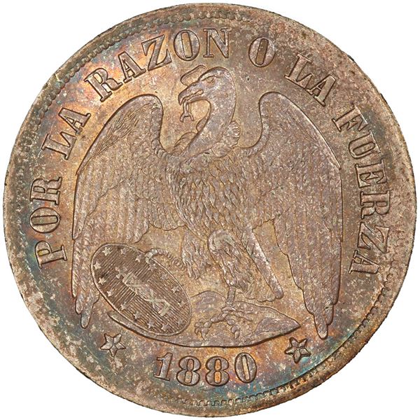CHILE, Santiago, "condor" peso, 1880, NGC MS 63 (Colección Val y Mexía Label).