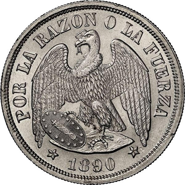 CHILE, Santiago, "condor" peso, 1890/80, NGC MS 64 (Colección Val y Mexía Label).