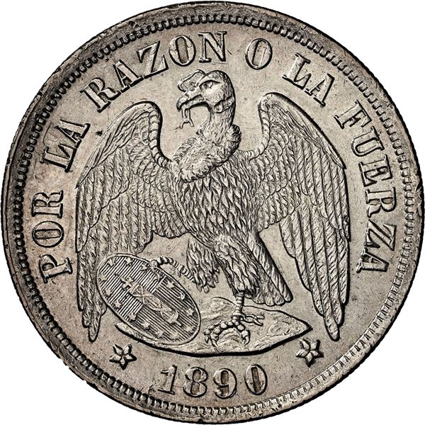 CHILE, Santiago, "condor" peso, 1890/89, NGC AU 58 (Colección Val y Mexía Label), "top pop."