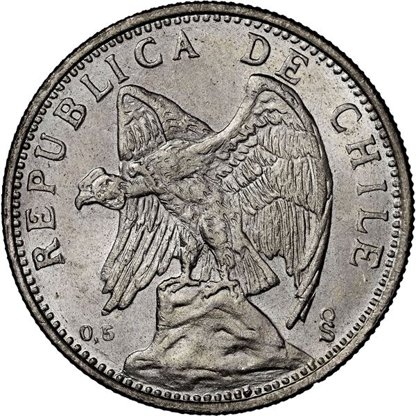 CHILE, Santiago, 2 pesos, 1927, NGC MS 65+ (Colección Val y Mexía Label), finest known in NGC census