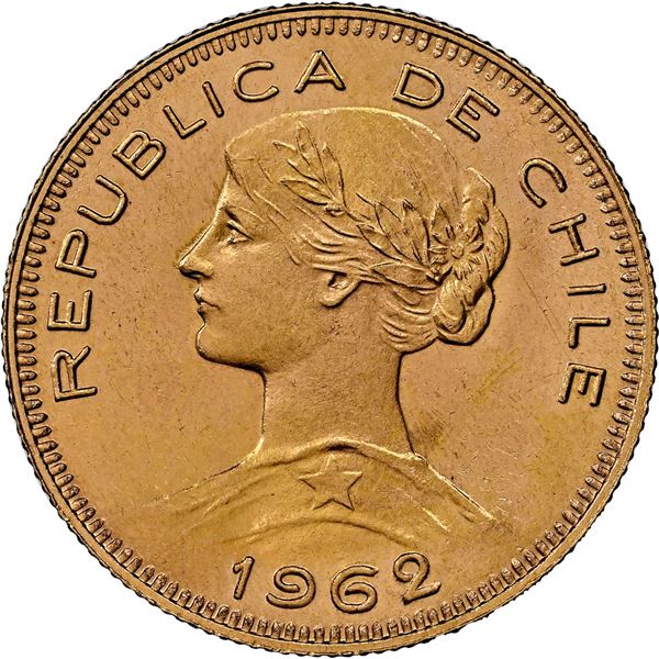 CHILE, Santiago, gold 100 pesos (10 condores), 1962, NGC MS 65.