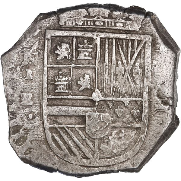 COLOMBIA, Cartagena, cob 8 reales, Philip IV, assayer E below mintmark NR to left (1620s).