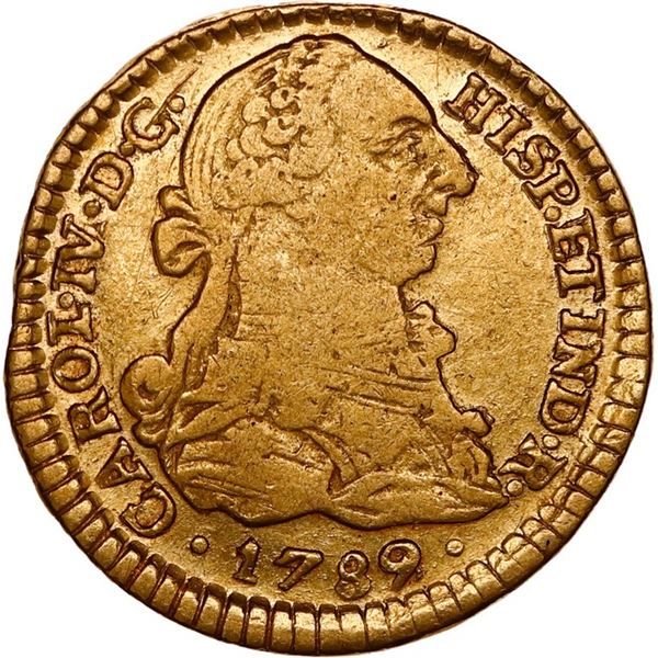 COLOMBIA, Popayán, gold bust 1 escudo, Charles IV transitional (bust of Charles III, ordinal IV/III)