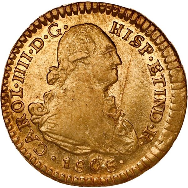 COLOMBIA, Popayán, gold bust 1 escudo, Charles IV, 1805 JT, ex-JEAS.
