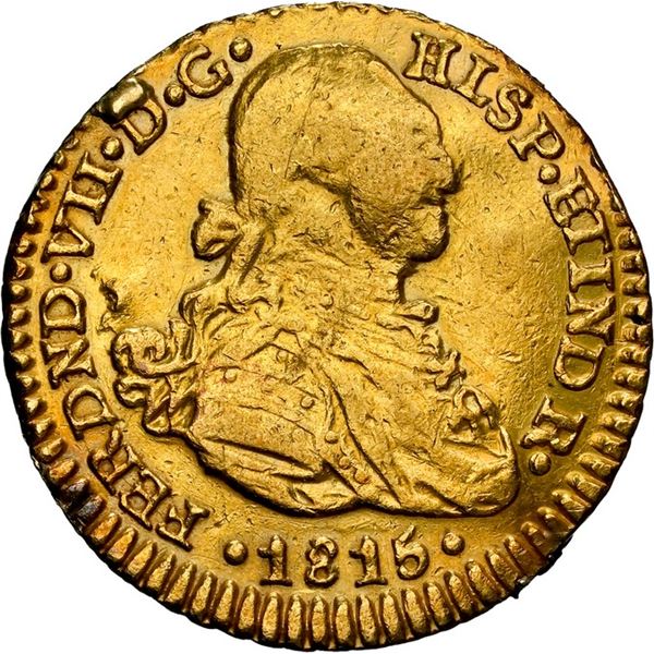 COLOMBIA, Bogotá, gold bust 1 escudo, Ferdinand VII (bust of Charles IV), 1815 J•F, ex-Bece