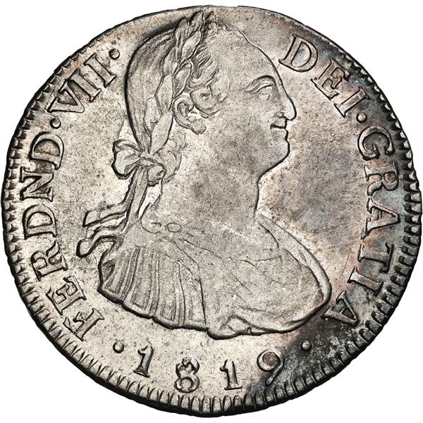 COLOMBIA, Bogotá, bust 2 reales, Ferdinand VII (bust of Charles IV), 1819 F•J, wide-date va
