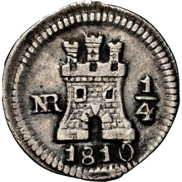 COLOMBIA, Bogotá, ¼ real, 1810/09, rare, NGC XF 45, ex-Becerra.