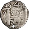 Image 1 : COLOMBIA, Cartagena, "imitation cob" 4 reales, "888" date (1814), struck over a previous issue, very