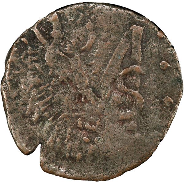 COLOMBIA, Cartagena, copper ½ real, Ferdinand VII, struck over a Cartagena provisional ½ real, no da