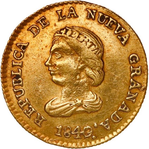 COLOMBIA, Bogotá, gold 1 peso, 1840/39 RS, ex-JEAS.
