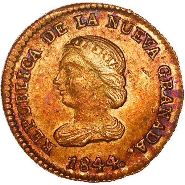 COLOMBIA, Bogotá, gold 1 peso, 1844 RS, ex-JEAS.