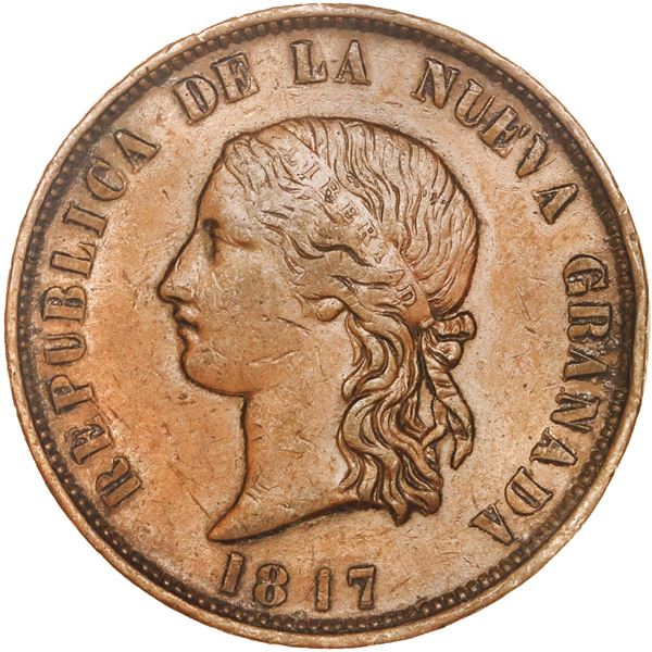COLOMBIA, Bogotá, copper pattern for gold 16 pesos, 1847, DIOS LEI LIBERTAD on edge, ex-JEAS.