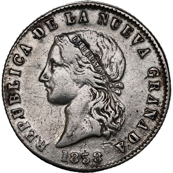 COLOMBIA, Bogotá, silver pattern for gold 10 pesos, 1858, ex-JEAS.