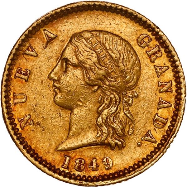 COLOMBIA, Bogotá, gold 2 pesos, 1849, ex-JEAS.