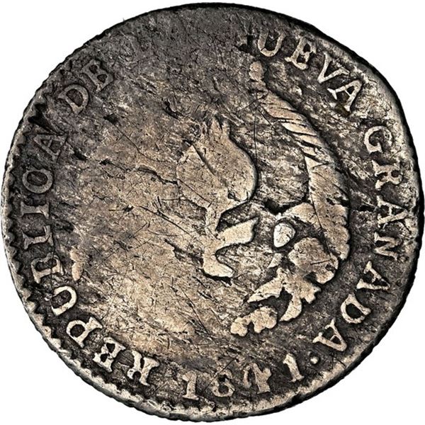 COLOMBIA, Popayán, ½ real, 1841 RU, extremely rare, NGC F details / cleaned, finest and only example