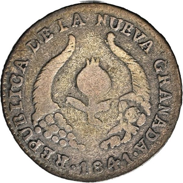 COLOMBIA, Popayán, ½ real, 1841 VU/RU, very rare, NGC F details / cleaned, finest and only example i