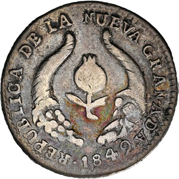 COLOMBIA, Popayán, ½ real, 1842 UM, very rare, NGC VF details / cleaned, finest and only example in