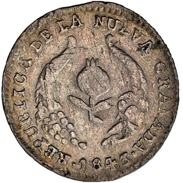 COLOMBIA, Popayán, ½ real, 1843/1 UM, NGC XF details / cleaned, finest and only example in NGC censu