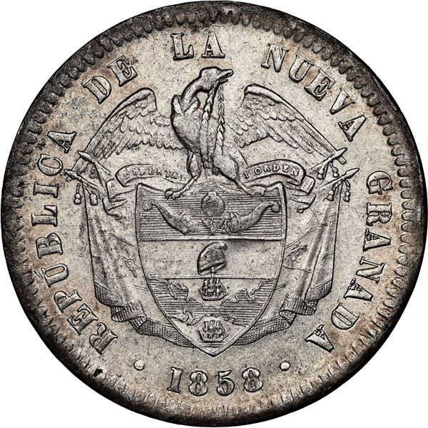COLOMBIA, Bogotá, 1 peso, 1858, NGC MS 62, ex-Toulemonde.