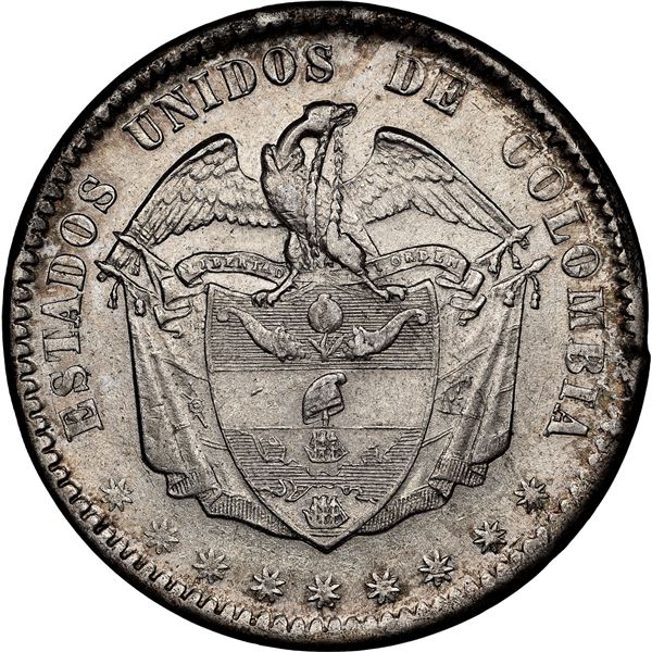 COLOMBIA, Bogotá, 1 peso, 1863, NGC AU 58, ex-Toulemonde.