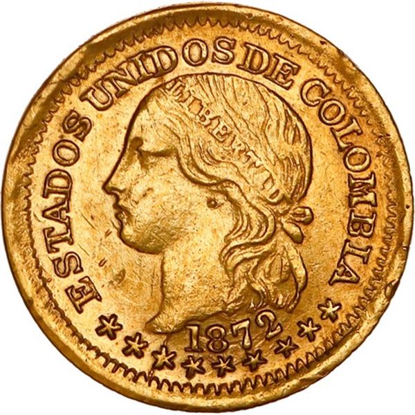 COLOMBIA, Bogotá, gold 1 peso, 1872, ex-JEAS.