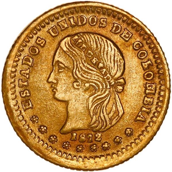 COLOMBIA, Medellín, gold 1 peso, 1872, arms reverse, ex-JEAS.