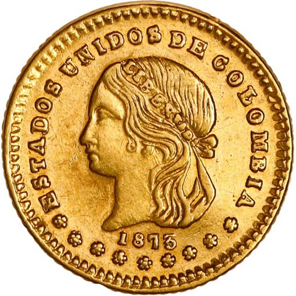 COLOMBIA, Medellín, gold 1 peso, 1873/2, ex-JEAS.