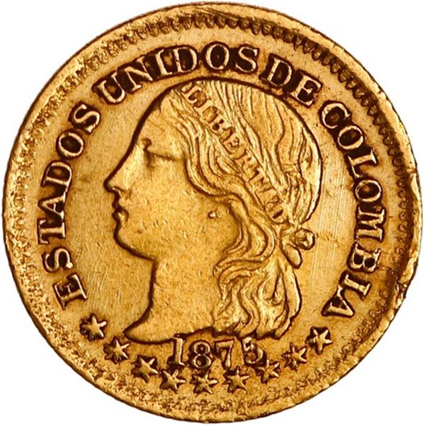 COLOMBIA, Bogotá, gold 1 peso, 1875, ex-JEAS.