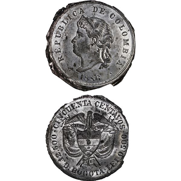 COLOMBIA, Bogotá, lead obverse and reverse uniface die trials for 50 centavos, 1886, "Cocobola," uni