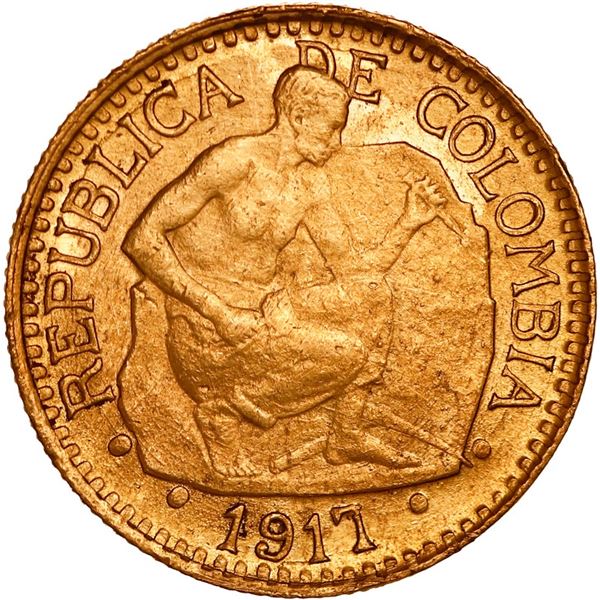 COLOMBIA, Medellín, gold 5 pesos, 1917, medal alignment, ex-JEAS.