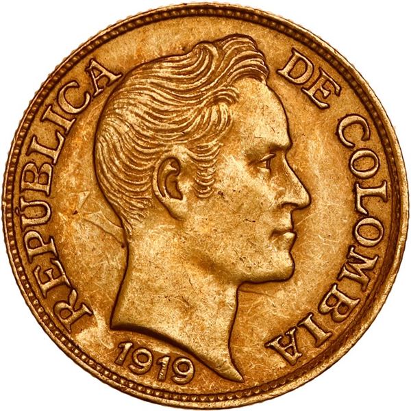 COLOMBIA, Bogotá, gold 2½ pesos, 1919, no mintmark, ex-JEAS.