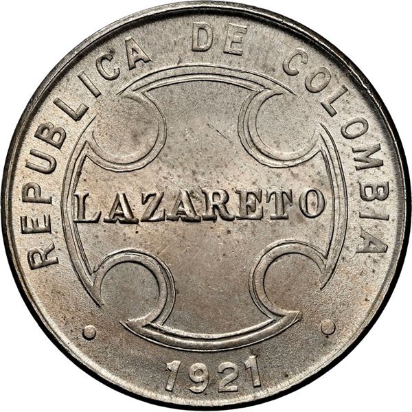 COLOMBIA, Bogotá, copper-nickel 5 centavos, 1921-H, Lazareto, NGC MS 65, finest and only example in 