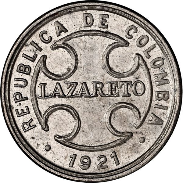 COLOMBIA, Bogotá, copper-nickel 2 centavos, 1921-RH, Lazareto, NGC UNC details / spot removals.