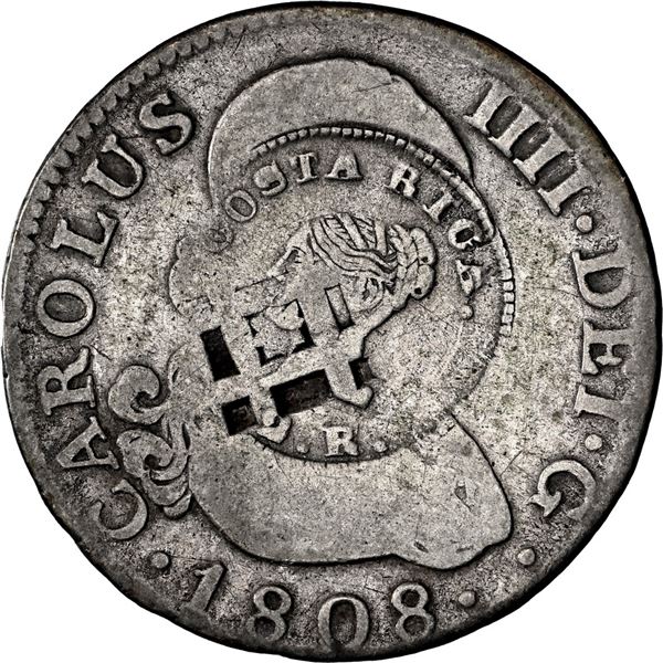 COSTA RICA, 2 reales, female head / ceiba tree counterstamp (Type III, 1845) on a Cuba (Trinidad / S