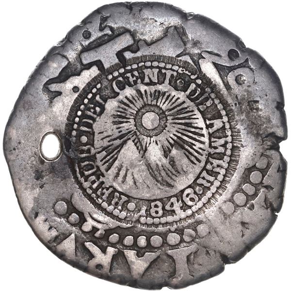 COSTA RICA, 2 reales, 1846 JB counterstamp (Type V) on a Lima, Peru, cob 2 reales, 1706 R, ex-Ponte.