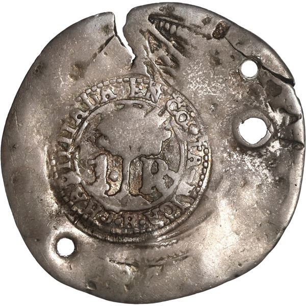 COSTA RICA, 1 real, 1846 JB counterstamp (Type IV) on a Mexico City, Mexico, cob 1 real, Philip II,