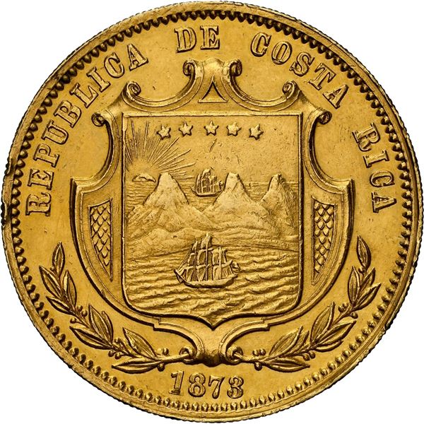 COSTA RICA, San José, gold 20 pesos, 1873 GW, very rare, NGC UNC details / cleaned.