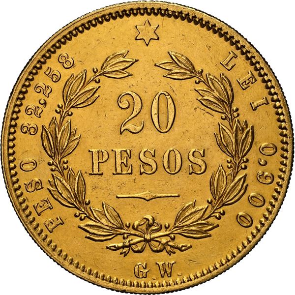 COSTA RICA, San José, gold 20 pesos, 1873 GW, very rare, NGC UNC