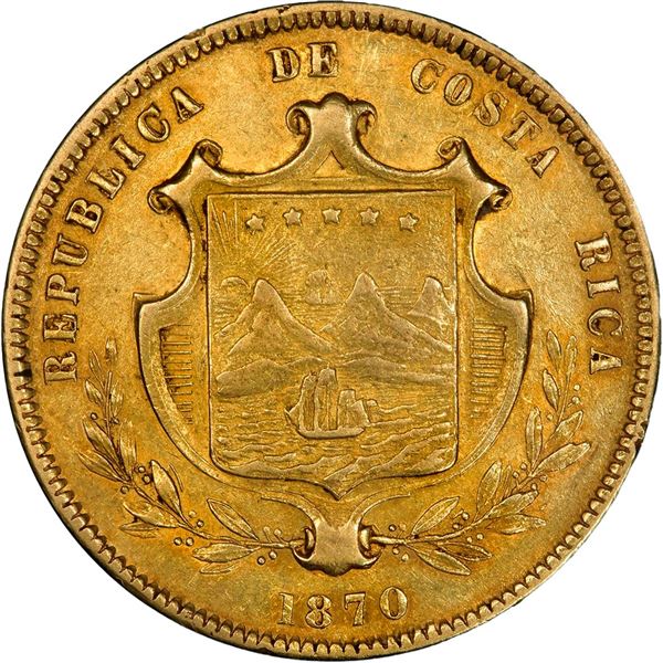 COSTA RICA, San José, gold 10 pesos, 1870/50 GW, PCGS AU50.