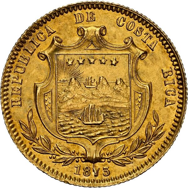 COSTA RICA, San José, gold 5 pesos, 1873 GW, denomination "5," NGC UNC details / cleaned.