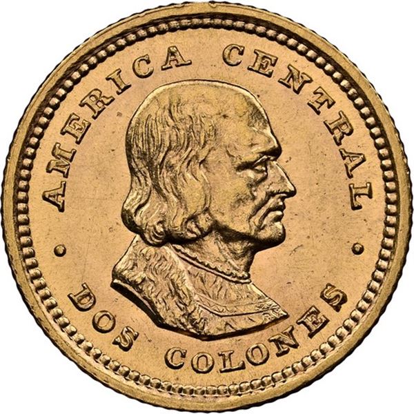 COSTA RICA, struck at the Philadelphia mint, gold 2 colones, 1916, NGC MS 64.