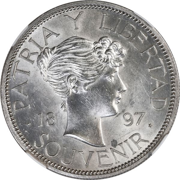 CUBA, struck at the Gorham Mint, "souvenir" peso, 1897, Type II (star below baseline of 97), NGC UNC